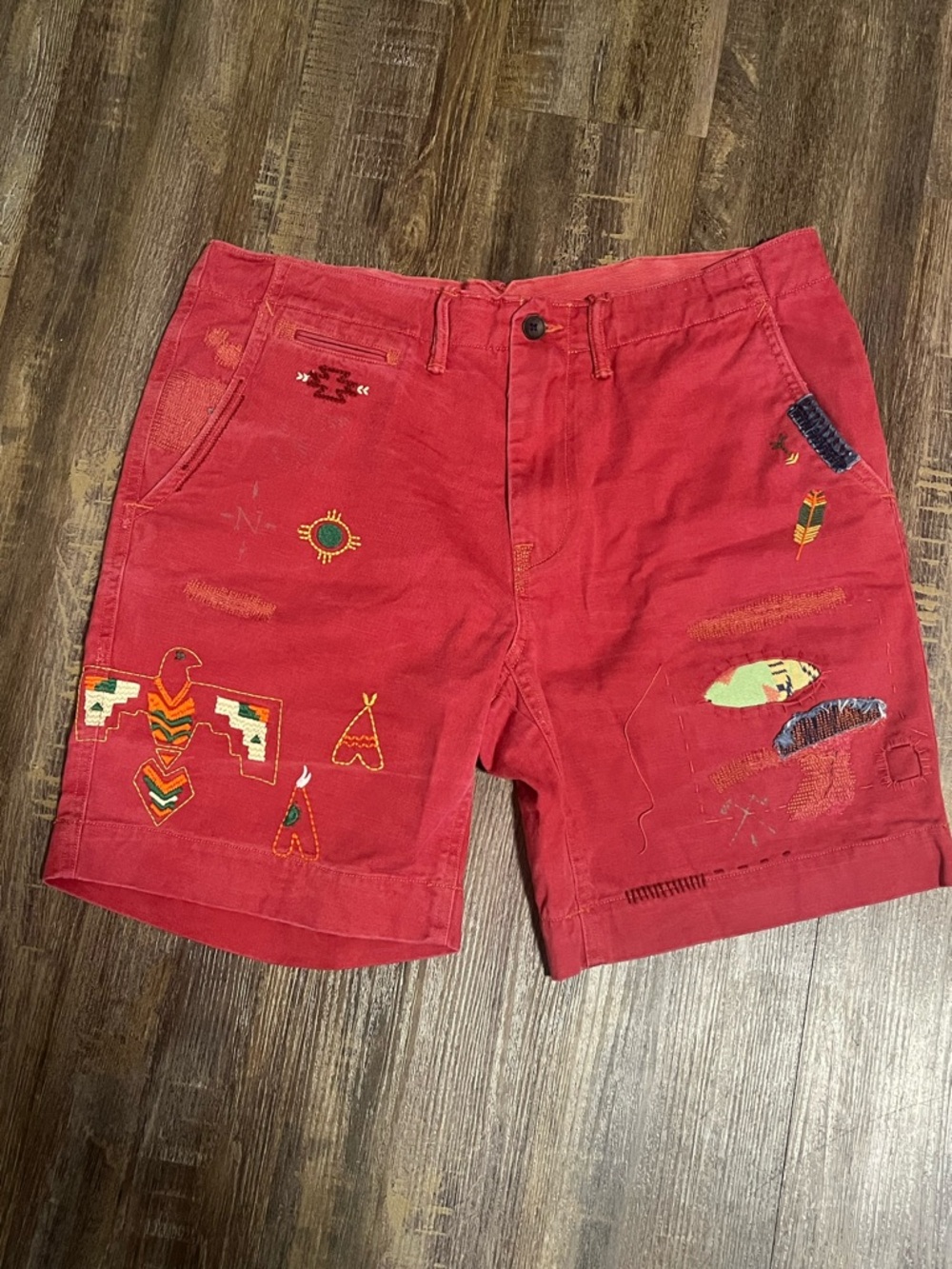 Polo by Ralph Lauren Red Embroidered Men’s Flat Front Shorts